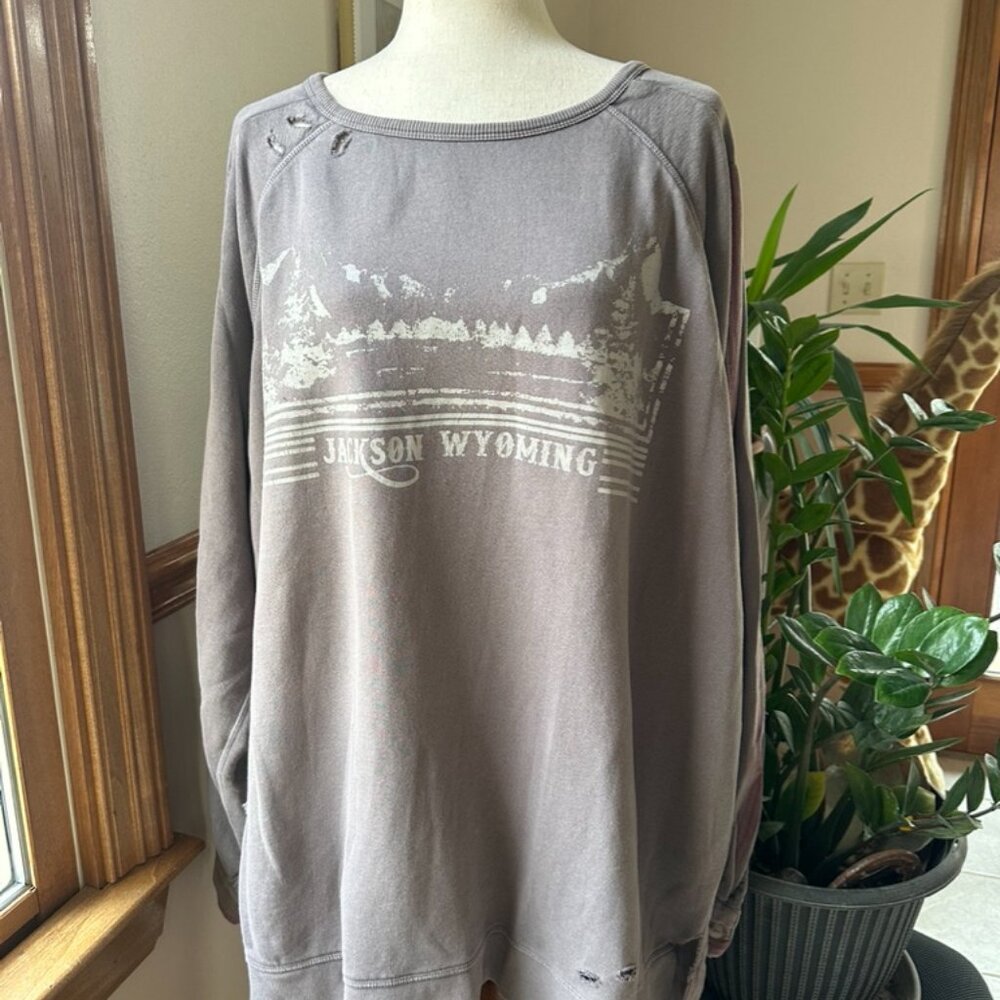 Free People Oversized Distressed Tunic Pullover, Jackson Hole, Gray, S